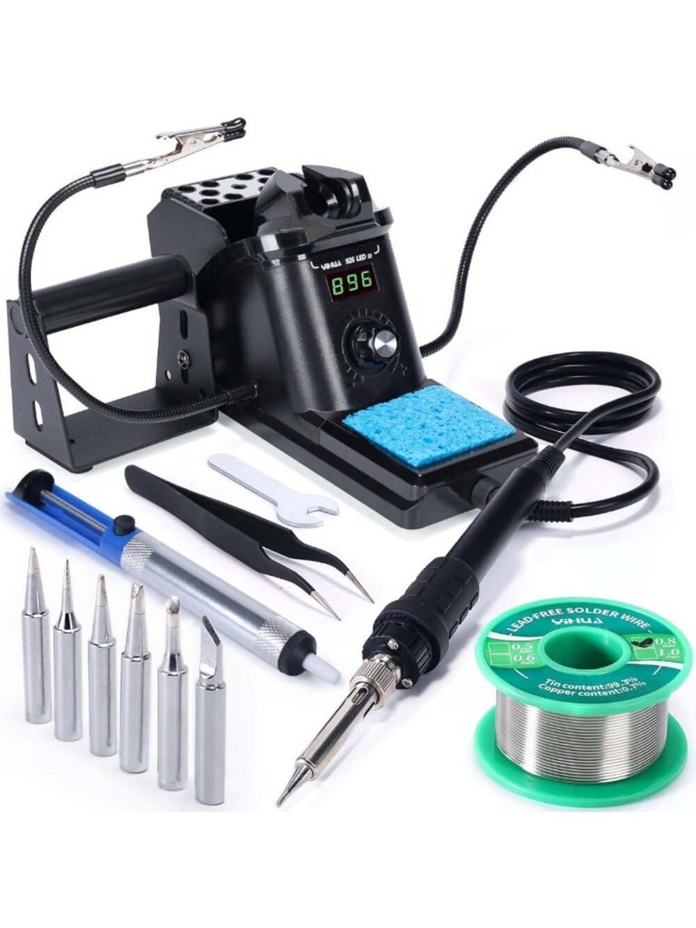 60W Digital Soldering Iron Station Kit with Helping Hands, Tips, Solder